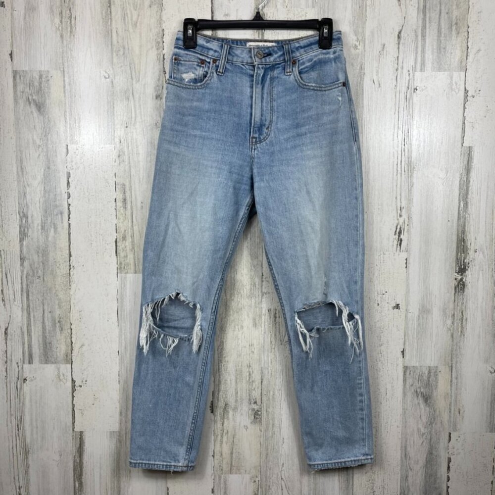 Abercrombie & Fitch The Mom High Rise Curve Love denim jeans size 24 distressed
